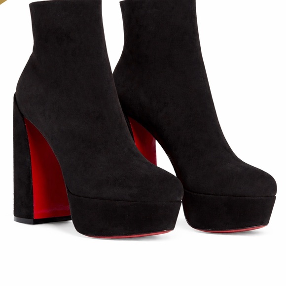 Christian Louboutin Shoes - Christian Louboutin Black Suede Platform Ankle Boots with Red Soles